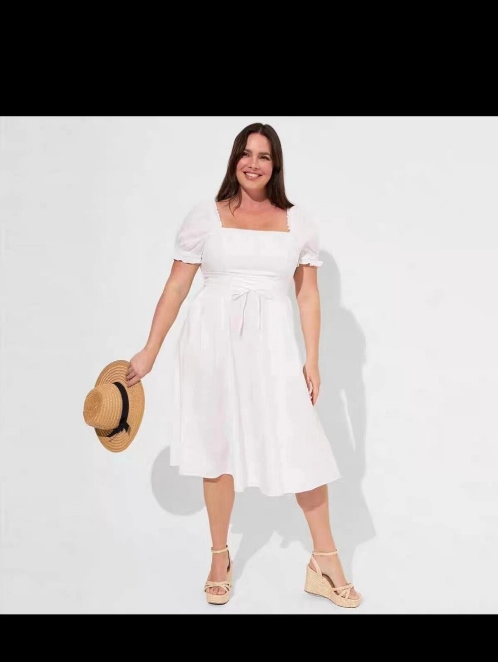 torrid White Square Neck Puff Sleeve Midi Dress